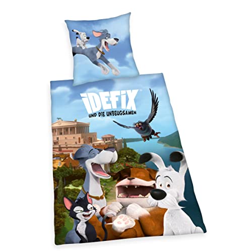 Herding Dogmatix and the Indomitables Bedding Set, Pillowcase 70 x 90 cm, Duvet Cover 140 x 200 cm, with smooth-running zip