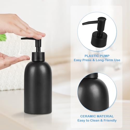 Image of Natheeph Soap Dispenser Fill Dish Soap Hand Soap for Bathroom (2PC Black) | 14OZ, Great for Bathroom /Kitchen Sink, Ceramic Soap Pump Dispenser, Refillable Shampoo, Detergent, Lotion, Shower Gel