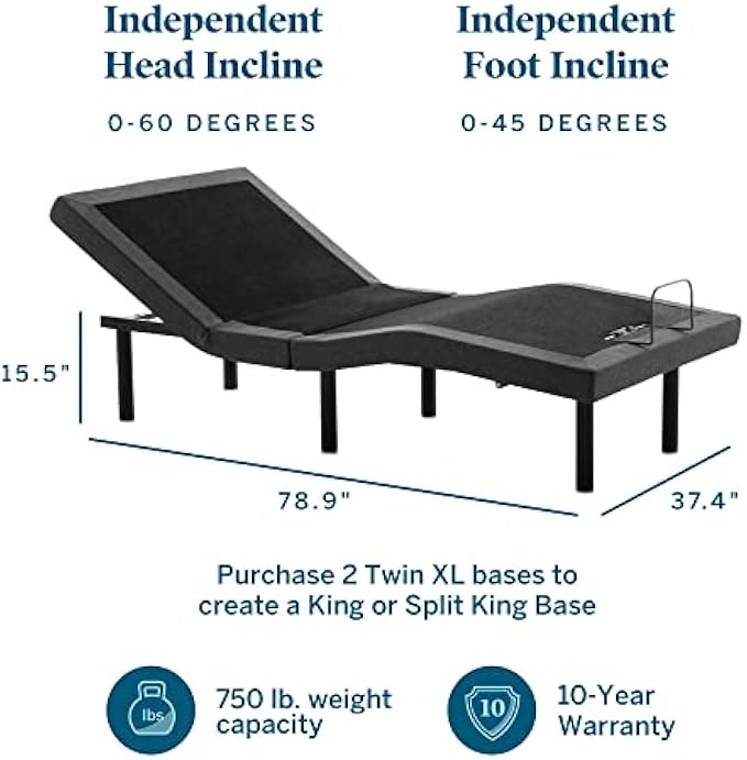 Lucid L300 King Adjustable Bed Frame with Lucid 12 inch Latex Hybrid