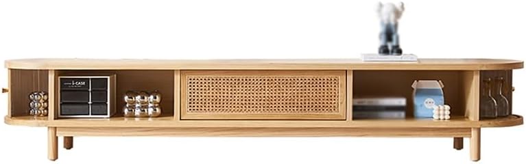 thalo Modern Media Console 210cm Solid Wood Rattan Media Console, Rustic Roller Shutter Entertainment Hub for Hotels & Vacation Rentals for Living Room Bedroom