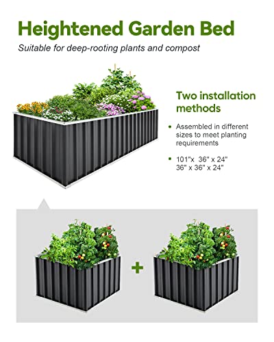 King Bird 101"X 36"X 24" Galvanized Raised Garden Bed 2 Installation Methods For Diy Outdoor Heightened Steel Metal Planter Kit Box For Deep-Rooted Vegetables, Flowers, Large Raised Bed Kit(Dark Grey) #TOP2
