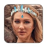 Aukmla Light Up Blue Raw Crystal Quartz Crown Headband Moon LED Princess Headpiece Tiara Natural Stones Hair Band Wedding Party Hair Accessories for Women and Girls