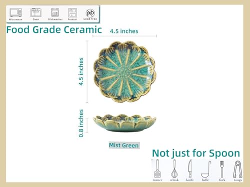 Image of Ceramic Spoon Rest for Stove Top, Flower Cute Spoon Rest for Kitchen Counter, Cooking Spoon Holder for Kitchen Counter, Utensil Rest Spatula Rest Ladle Holder Tong Rest, 1 PC (Retro, Crystal Green)