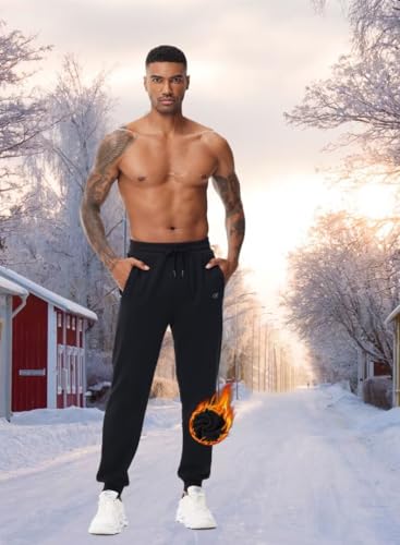 QPNGRP Men's Winter Fleece Lined Stretch Sweat Pants Zipper Pocket3