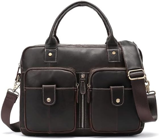 Men's Handheld Business Briefcase Genuine Leather Retro Crossbody Bag Laptop