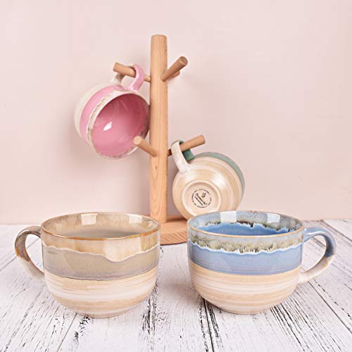 Bosmarlin Large Ceramic Coffee Mug Set Of 2, Stoneware Jumbo Latte Mugs For Office And Home, 16 Oz, Dishwasher And Microwave Safe(Brown Grey, 2) #TOP6