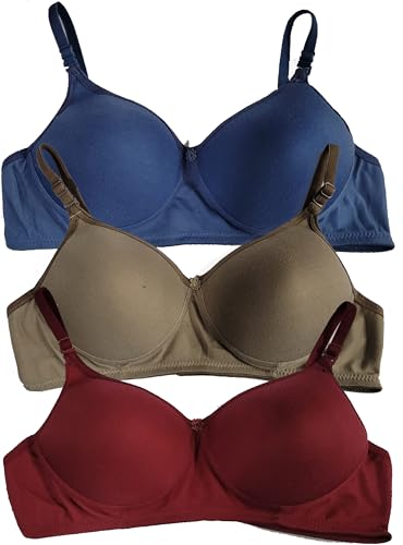 Image of Polycotton Non-Wired Padded Full Coverage Bra, Comfortable Everyday Bra for Women (Pack of 3)