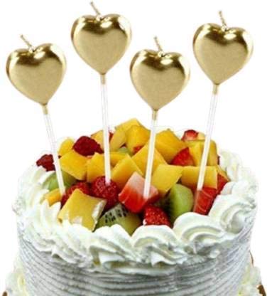 5G Retail Heart Metallic Candles/Topper for Birthday Parties/Wedding/Engagement/Valentines Day Celebration/Theme Party/Christmas Party/Candle for Birthday Theme Cake (Ste of 4 Gold) (Gold Heart)