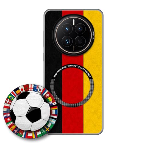 JGOYGYI Case for Huawei Mate 50 Pro with Magnetic Detachable Collapsible Grip Stand, Shockproof Silicone Bumper Cover, Germany Flag Football Design,Pattern 6