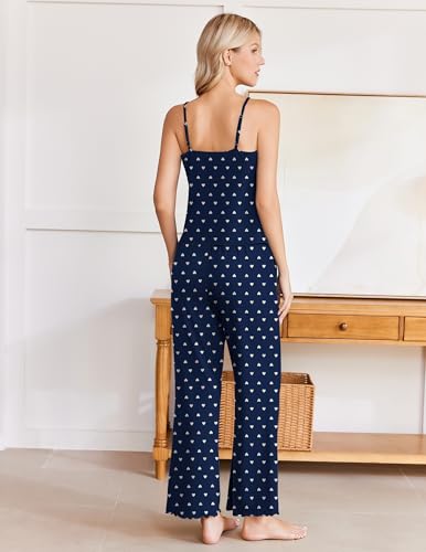 Image of Ekouaer Womens Y2K Cami Pajama Set with Flare Pants, 2 Piece Lace Trim Sleepwear Spaghetti Strap Pjs Set XS-2XL