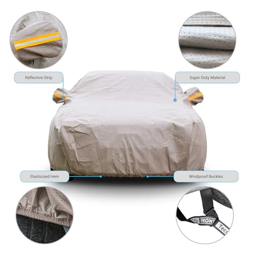 Image of Tecoom Thick Shell Car Cover Super Breathable-Waterproof Windproof Snow Sun Rain UV Protective Outdoor All Weather Fit 170-190 Inches Length Sedan