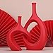 Dark Red Unique Hollow Bud Vases Set of 2,Modern Snuggle and Huging Style Ceramic Vase for Pampas Grass,Living Room Decorations for Fireplace,Coffee Table Centerpiece,Mantle,Bookshelf Decor