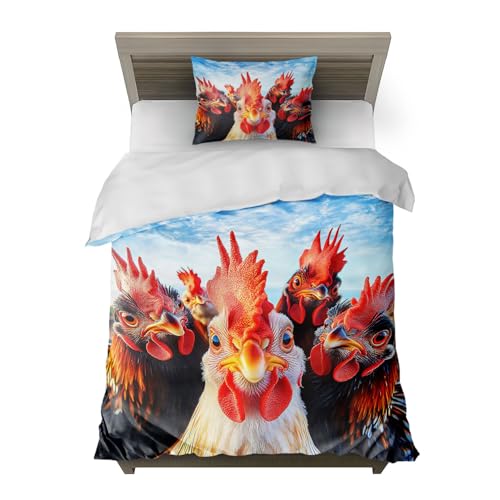 HommomH Hähne Motiv Bettwäsche Maße 135x200 cm Microfaser 2 teiliges Set...