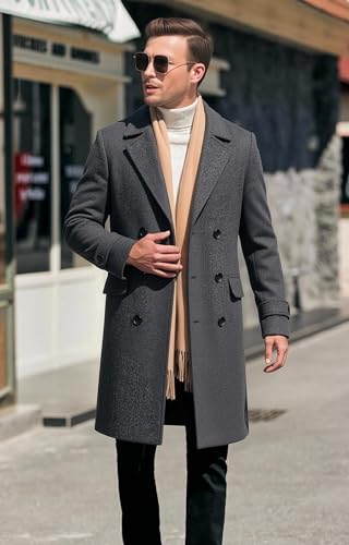 Image of Men's Premium Wool Blend Double Breasted Long Pea Coat