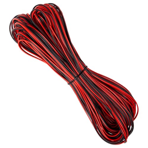 Sixfolo 30M 22AWG Cable de Alambre Eléctrico 0.3mm² Cable Rojo y Negro de 2 Hilos Cable de Cobre Estañado de PVC Cable de Flexible Extensión para Tiras de LED Color Unico
