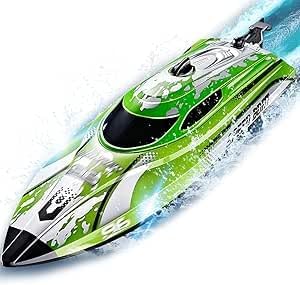 PENGBU RC 25 km/h távirányított hajó LED fénnyel, 2.4 GHz, 40 perc játékidő, zöld - Green
