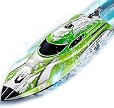 Ferngesteuertes Boot ab 6 8 Jahre, 25KM/H RC Boot mit LED-Licht, 2.4GHz Einstellbar Speedboot, 2 Batterien für 40 Minuten Spielzeit, Speedboot Ferngesteuert für Erwachsene und Kinder (Grün)