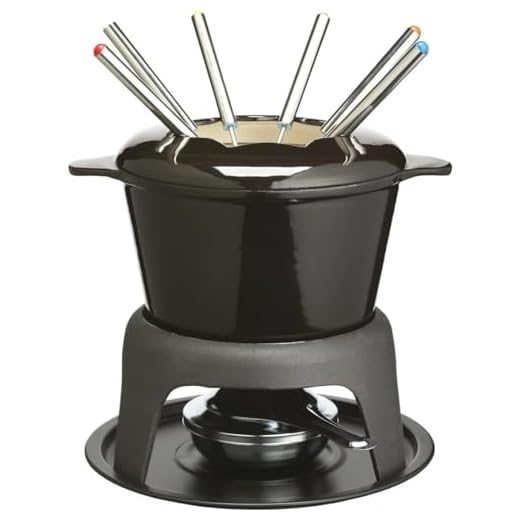 MasterClass Set per Fonduta in Ghisa per Cioccolato, Formaggio, Carne, 21 x 18cm, Nero