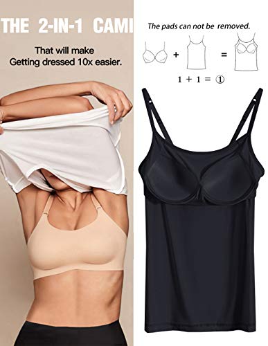 Anyfitting Women's V-Neck Camisole - Adjustable Strap Tank Top With Built-In Padded Bra For Yoga & Maternity (Grey, White, Black) #TOP1
