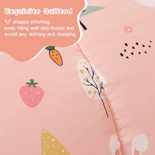 Image of Yibeizi Pink Bunny Kids Comforter Set for Girls Full Cute Bedding