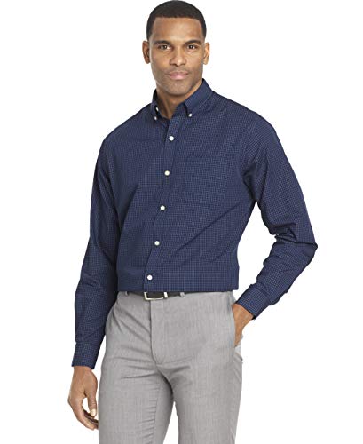 Van Heusen Men's Wrinkle Free Poplin Long Sleeve Button Down Shirt, Carbon Blue, XX-Large