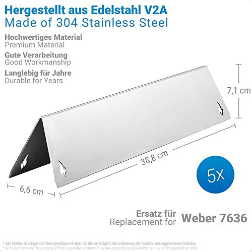 ecooe V2A Edelstahl Aromaschienen Flavorizer Bars für Weber Spirit und Spirit II - 300er Baureihe ab 2013 - Ersatz für Weber 7636 (5 Stück) - passend für Weber Spirit E S 310 320 330 und mehr