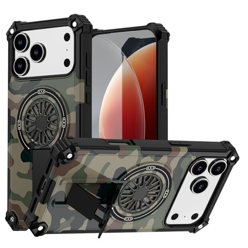 Coque iPhone 14 Pro camouflage militaire en silicone rigide avec support antichoc