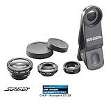 3-fach-Linsen-Set CVL-103 für alle Smartphones und Tablets • Makro 5x: für Aufnahmen ab 1,5 cm Abstand (1,5 - 2,3 cm optimal) • Optisches Glas, mehrfach vergütet, in Aluminiumfassung