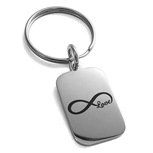 Stainless Steel Infinity Love Small Rectangle Dog Tag Charm Keychain Keyring