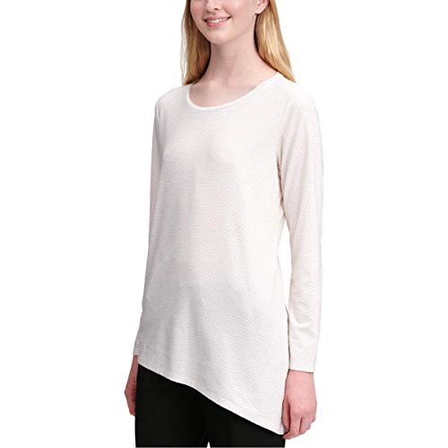 Calvin Klein Womens Textured Metallic Blouse Ivory M