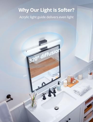 Image of Combuh 2 Pack 24Inch Long Vanity Light for Bathroom 5 Color Adjustable Modern, Bright 14W 1250LM Black Bath Bar Lighting Fixtures Over Mirror IP44 Rustproof Minimalist Led Wall Sconce for Powder Room