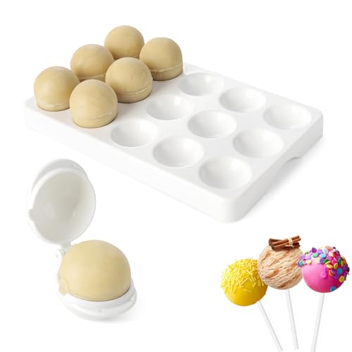 MITCHENIFY Round Sphere Cake Pop Mold Press with Tray Set, Plastic Cake Pop Shapes Cutter and Pusher Kit, Baking Molds Accessories Supplies for Home Baking, Birthday Parties,Wedding Desserts