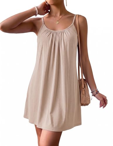 Ekouaer Womens Swimsuit Cover Up Spaghetti Straps Swim Dresses Beach Cover Ups Pleated Neck Bathing Suit Coverups