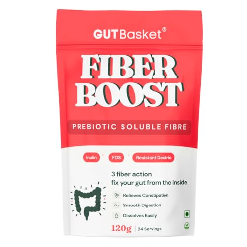 Image of Gutbasket Fiber Boost - 3-Prebiotic Fibre Supplement (Inulin, FOS, Resistant Dextrin) | Grows Good Gut Bacteria | Relieves Constipation | Improves Calcium Absorption | Tasteless, Dissolves Easily | Vegan, Gluten-Free (120 g)