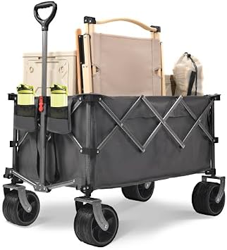 400L Collapsible Wagon, Folding Wagon Cart, Beach with Big Wheels, 450LB Heavy Duty Foldable, Large Capacity for Camping, Sports, Garden, Baseball Grey