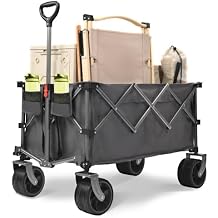 400L Collapsible Wagon, Folding Wagon Cart, Beach with Big Wheels, 450LB Heavy Duty Foldable, Large Capacity for Camping, Sports, Garden, Baseball Grey