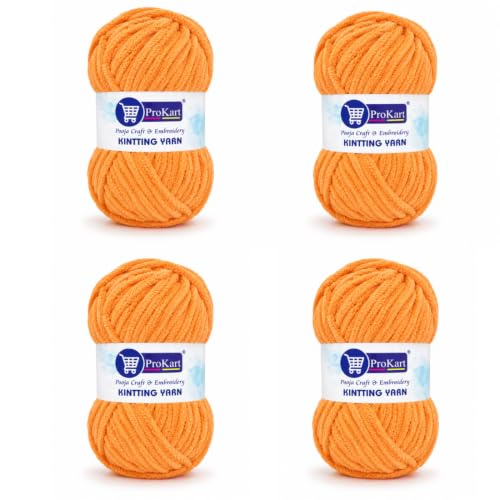 Image of ProKart Premium Blankie Wool, Plush & Cuddly, Chenille Yarn Supersoft Hand Knitting Wool Ball | Blanket Thick /Mottu Yarn Ball Suitable for Hand Knitting and Crocheting (Peach, 100gms x 4 Pack)