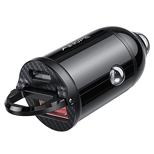 USB C Car Charger, Smallest 30W Fast Car Charger Adapter AINOPE PD&QC Dual Port Cigarette Lighter USB Charger Flush Fit Compatible with iPhone 12/12 Pro/12 Mini, iPad Pro(2020)-Silver