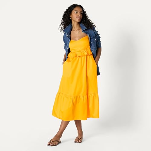 Image of Amazon Essentials Women's Fit and Flare Empire Waist Sweetheart Neck Cotton Sateen Tiered Maxi Dress