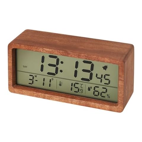 Wooden Alarm Clock with Temperature and Humidity Cover