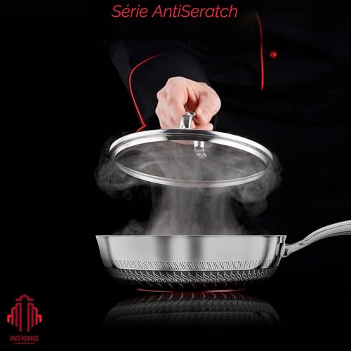 INTIGNIS Poêle à Frire Hybride Premium Extra-Profonde 28 cm avec Couvercle en Verre – Acier Inoxydable, Anti-adhésif Sans PFOA, Induction, Passe au Four & Lave-Vaisselle – vue 5