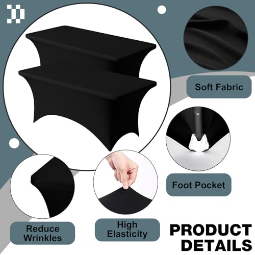Trlyc 2 Pack 6FT Spandex Table Cloth - 72 x 30 Inch Rectangular Stretch Tablecloth, Wrinkle Resistant Scretch Table Cover for Wedding, Party, Banquet, Picnic, Outdoor Decoration (2Pcs,Black)