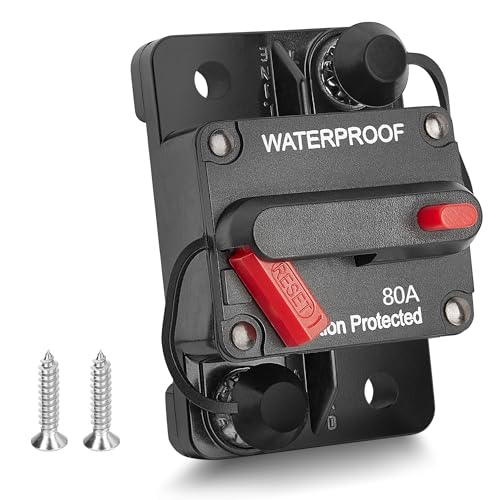 RED WOLF 80Amp Circuit Breaker for Boat Trolling Motor Marine ATV Vehicles Stereo Audio Electronic Battery System Inline Fuse Manual Reset Switch Waterproof 80A Fuse DC 12V-48V