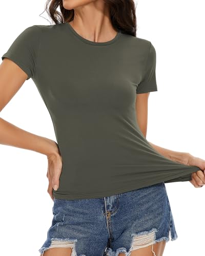 Image of Womens Basic Tees Summer Short Sleeve Shirts Slim Fit Tight T Shirt Going Out Tops Trendy 2026
