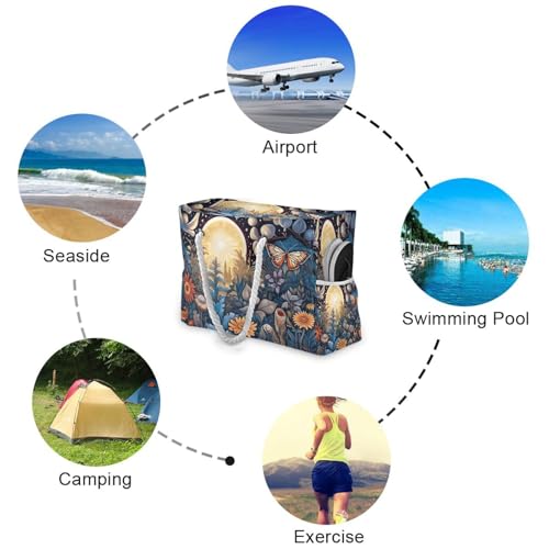 Butterfly Flowers Beach Bag & Travel Tote Bag Large Sandproof with Zipper Closure, Wet Pouch for Swim Gym Travel, Lightweight Foldable Outdoor Bag4
