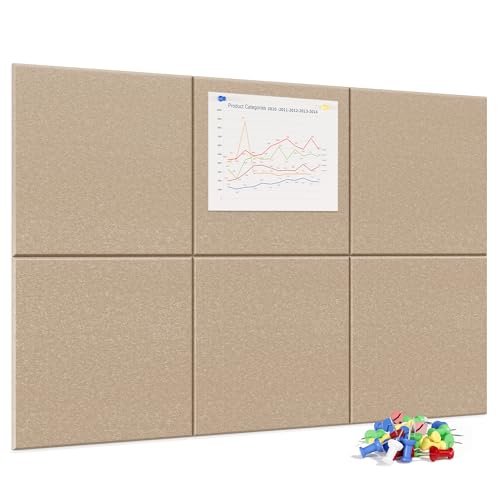 Neatsure Large Cork Board for Wall, 36" x 24" Bulletin Board with Pushpins, 6 Panels Felt Tiles Tack Push Pin Board for Office, Tan