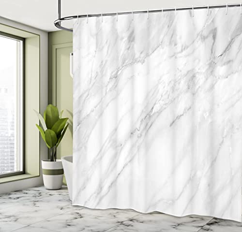 Ambesonne Marble Print Shower Curtain, Stained Marbled Background Image Abstract Textures Monochromatic Design, Cloth Fabric Bathroom Decor Set With Hooks, 69" W X 70" L, White Pale Grey #TOP3