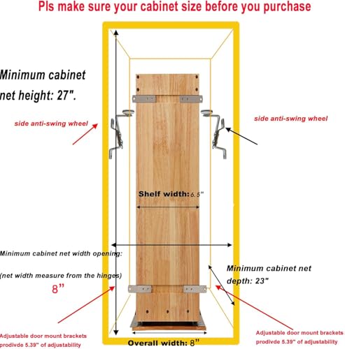 DINDON Pull Out Spice Rack Organizer for Cabinet, (6.5" W x 21.9" D x 25.2" H) Multi-Use Wood Pull Out Cabinet Organizer Slide Out Shelf Cabinet Storage for Kitchen, Pantry Organization by DINDON - Image 4