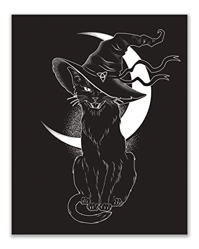 Black And White Occult Prints - Set Of 6 (8X10 Inches) Glossy Dark Academia Witch Minimalist Celestial Cosmic Alchemy Magic Wall Art Decor - Demon Goat - Fortune Telling - Snake - Black Cat #TOP5