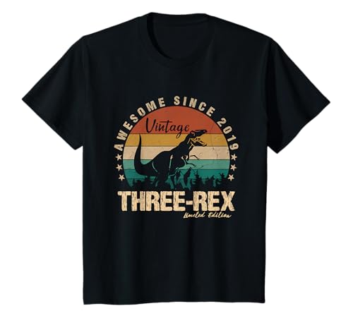 Niños Three Dinosaur 3 Years Old 2019 Three-Rex 3rd Birthday Camiseta